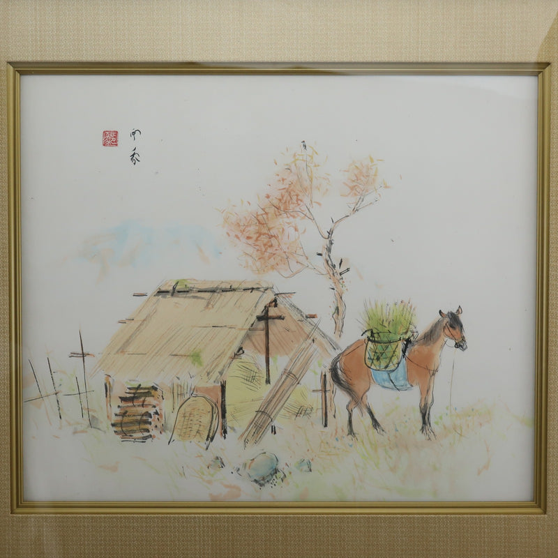 堂本印象 野子屋と馬 11号 絵画
 ゴールド Insho Domoto Nokoya and horse No.11 ユニセックスA-ランク
