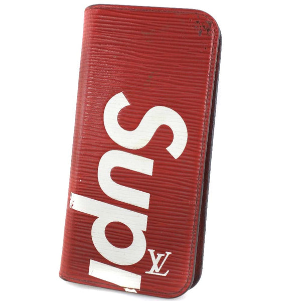 [Louis Vuitton] Louis Vuitton 
 Case de teléfonos inteligentes de folio iPhone7 
 Supremo Supreme M64498 Epiler Red BC1197 grabado iPhone7 folio damas