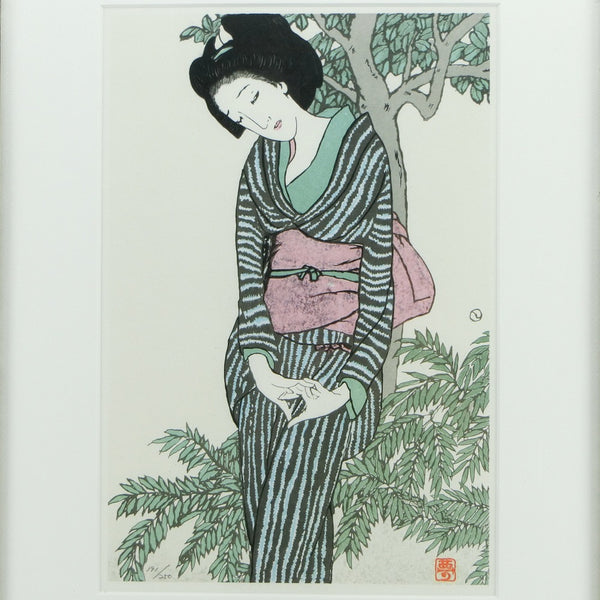 [Yumeji Takehisa] 그림 "당신의 잔디" 
 목판화 191/250 [Takehisa Yumeji] "Event Grass"유니스시시우처 랭크