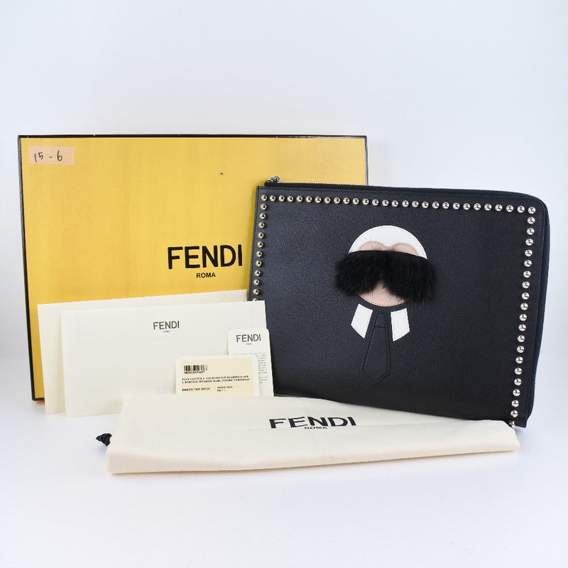 [FENDI] Fendi Carlit Plat Clutch Sac Courte Curl Lager Feld 8M0370 7MP F0V3X Cuir Fitte