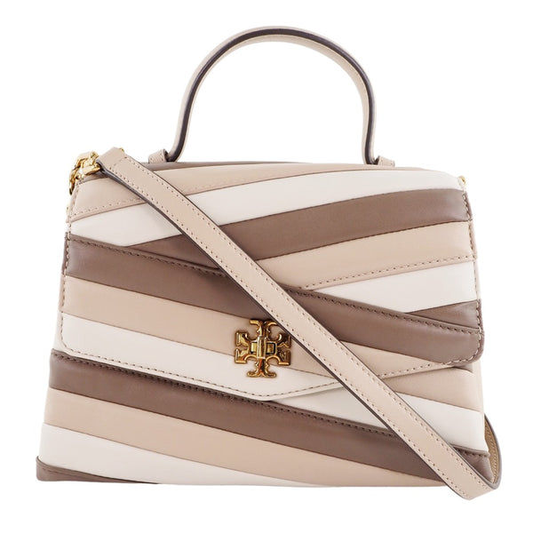 [Tory Burch] Tory Burch Kira Chevron Handbag 2way Shoulder 64202-279 Beige de piel de oveja/bolso Brown Crossbody 2way Turnlock Kira Chevron Women's