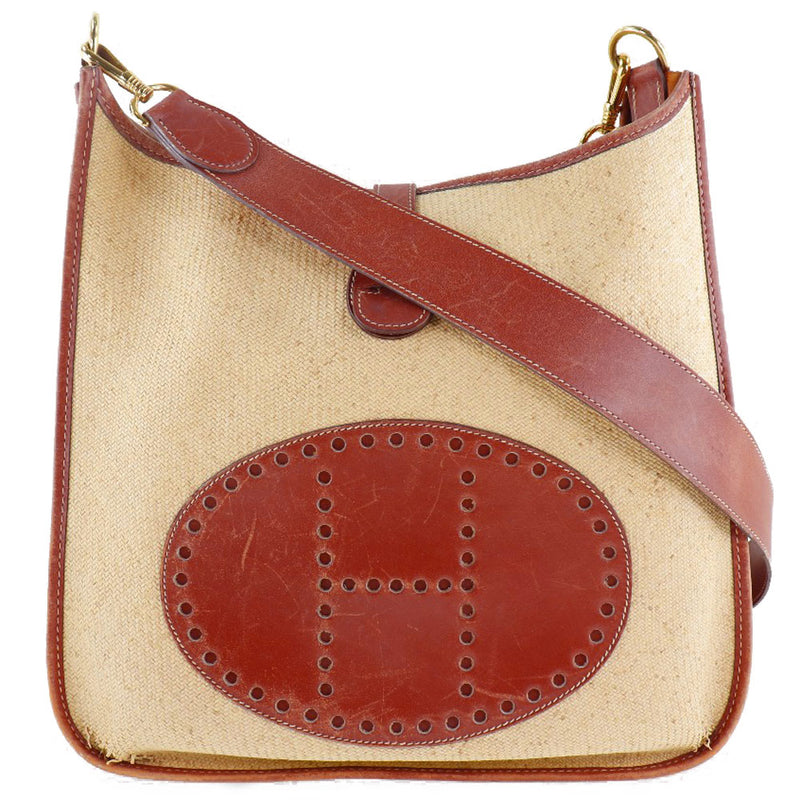 【HERMES】エルメス
 エヴリン1PM ショルダーバッグ
 ストロー ブリック 茶 □G刻印 斜め掛け スナップボタン Evelyne1PM レディースB-ランク