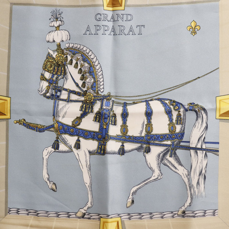 【HERMES】エルメス
 カレ90 スカーフ
 GRAND APPARAT 盛装の馬 シルク 青 Carre90 レディース