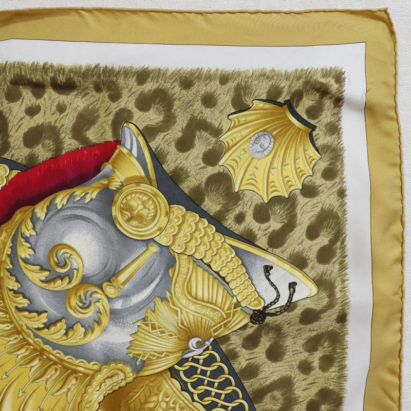 [HERMES] Hermes 
 Carre 90 scarf 
 CASQUES ET PLUMETS Hands and feather decoration silk yellow CARRE90 Ladies