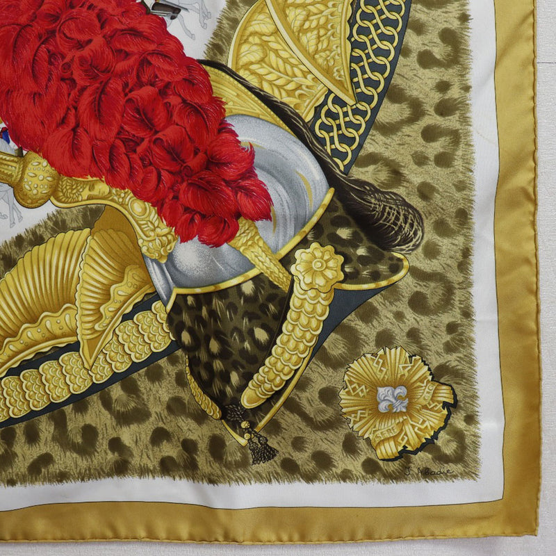 [HERMES] Hermes 
 Carre 90 scarf 
 CASQUES ET PLUMETS Hands and feather decoration silk yellow CARRE90 Ladies