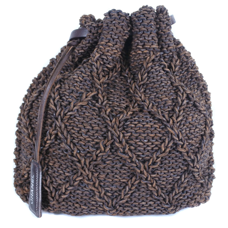 [CHANEL] Chanel Shoulder Bag Braided mesh leather Brown Shoulder drawstring bag for women