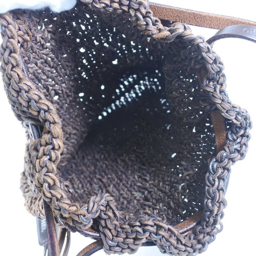 CHANEL】シャネル ショルダーバッグ 編み込み メッシュ レザー 茶  