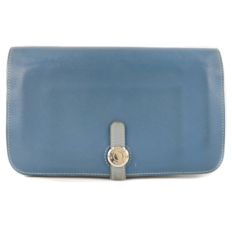 [Hermès] Hermes Dogon Long portefeuille Blue □ R Assaissement de ceinture gravée Dogon Unisexe