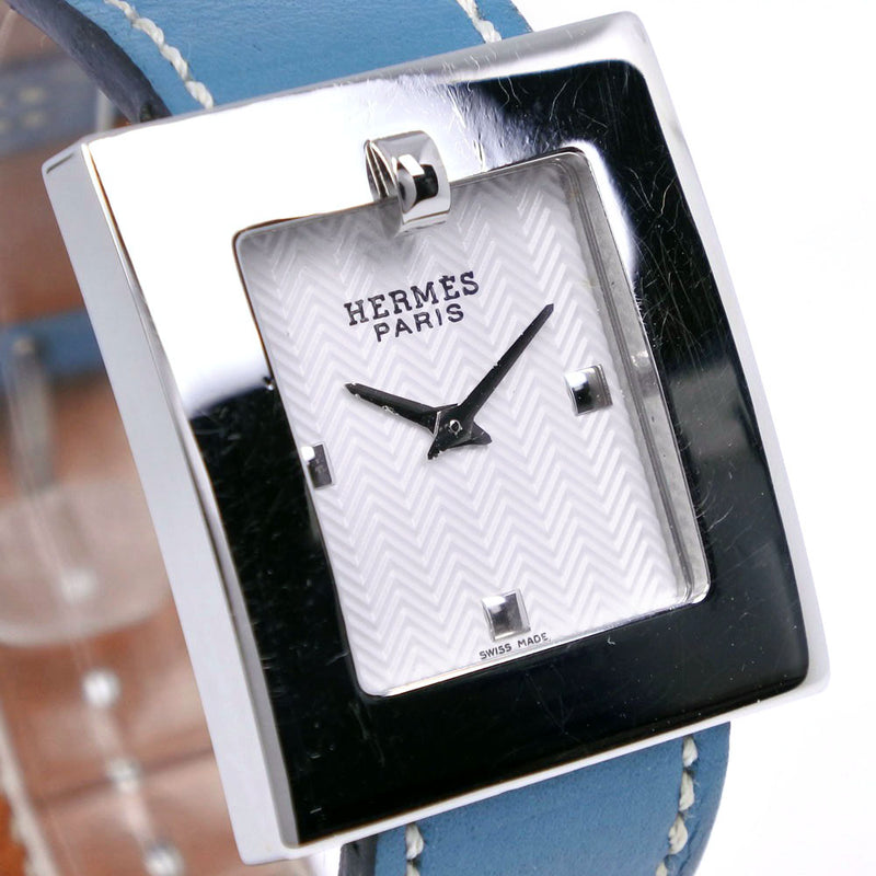 [헤르메스] 헤르메스 
 벨트 시계 시계 
 BE1.210 스테인리스 스틸 X 가죽 가벼운 블루 □ P 새겨진 석영 아날로그 디스플레이 화이트 다이얼 벨트 시계 숙녀