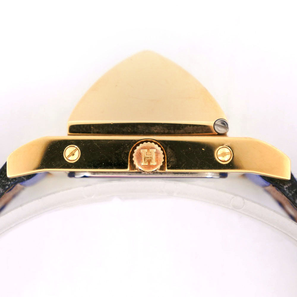HERMES】エルメス メドール 腕時計 ME1.210 金メッキ×レザー 青 〇W  