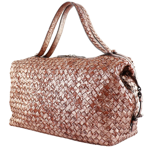 [BOTTEGAVENETA] Bottega Veneta 
 Intrechart handbag 
 Oustrich x Leather Metallic Pink Fastener INTRECCIATO Ladies