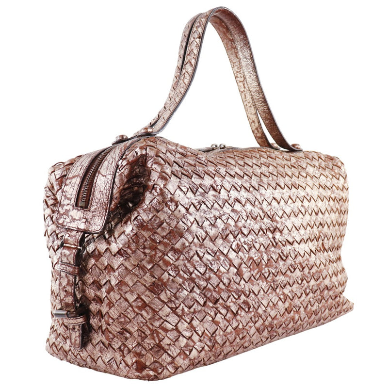 [BOTTEGAVENETA] Bottega Veneta 
 Intrechart handbag 
 Oustrich x Leather Metallic Pink Fastener INTRECCIATO Ladies