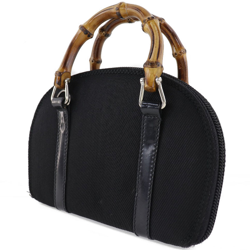 [GUCCI] Gucci 
 Bamboo handbag 
 2way shoulder nylon canvas x bamboo black diagonal hanging handbag 2way zipper Bamboo ladies
