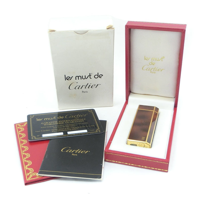 [Cartier] Cartier 
 Gas writer writer 
 Pentagonal Marble Brown x Gold Gas Lighter_