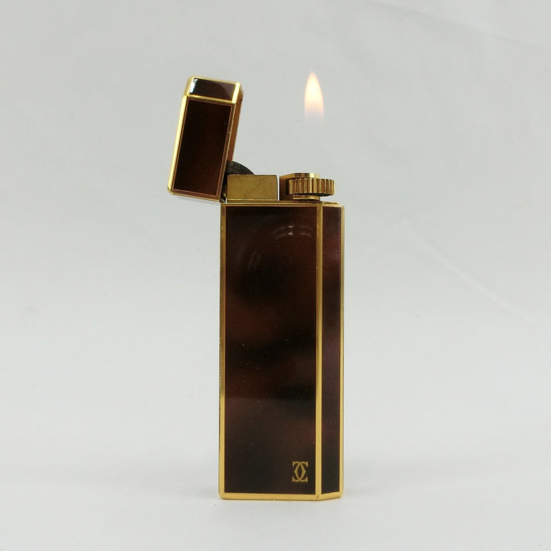 [Cartier] Cartier 
 Gas writer writer 
 Pentagonal Marble Brown x Gold Gas Lighter_