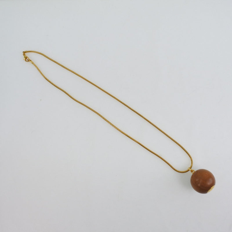 [Hermes] Hermes 
 Collar de madera de madera 
 Té de placa de oro/oro alrededor de 33.0 g de bola de madera damas un rango