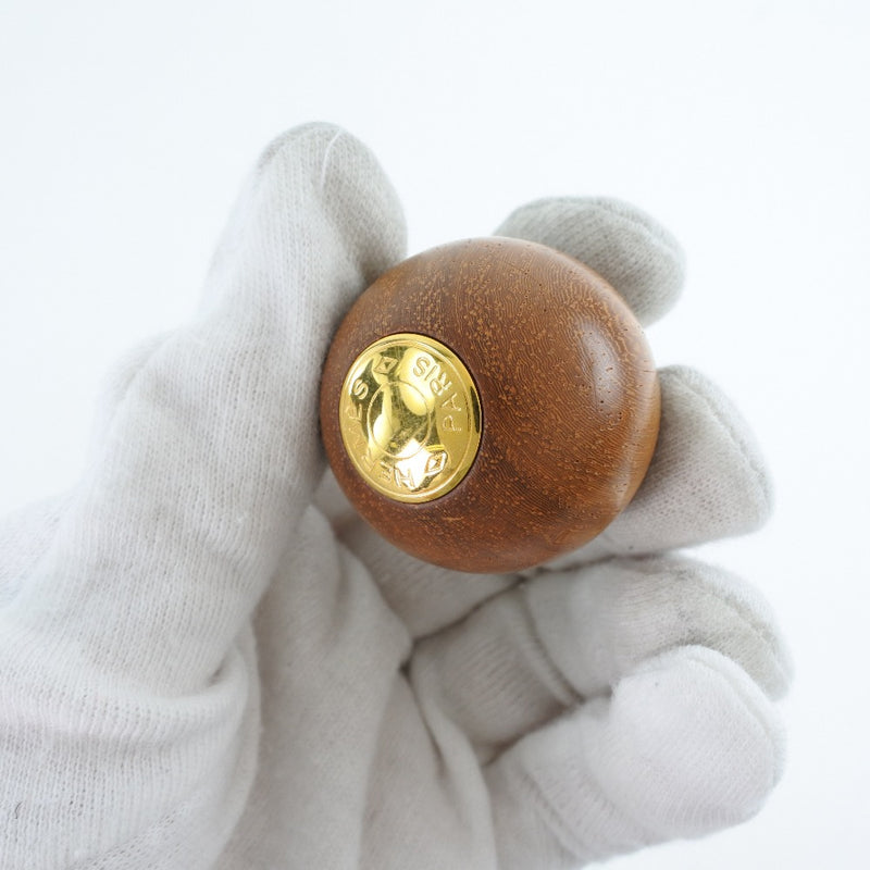【HERMES】エルメス
 ウッドボール ネックレス
 金メッキ 茶/ゴールド 約33.0g Wood ball レディースAランク
