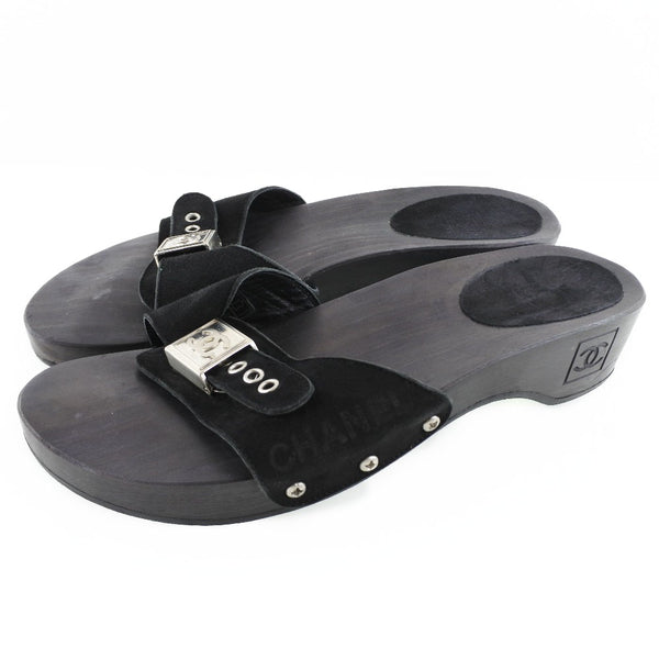 [CHANEL] Chanel 
 Wood sole sandals 
 Wood x Swedo Black Wood Sole Ladies
