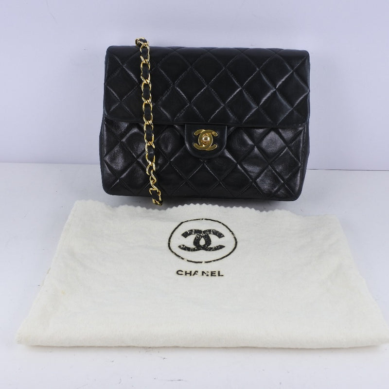 [Chanel] Chanel 
 Bolso de hombro de cadena 
 Damas de la cadena de hombro negro de la piel de cordero matrasse