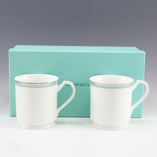 ティファニー　マグカップ　プラチナブルーバンド TIFFANY&Co.】ティファニー プラチナ ブルーバンド 食器 マグカップ×2