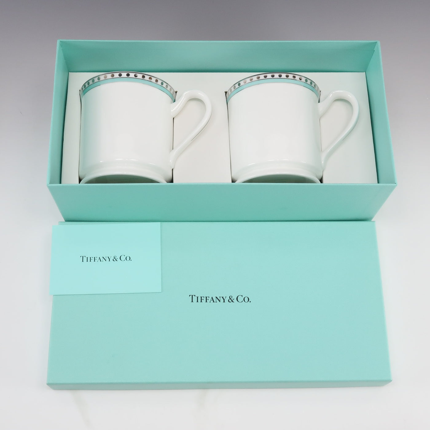 TIFFANY&Co.】ティファニー プラチナ ブルーバンド 食器 マグカップ×2