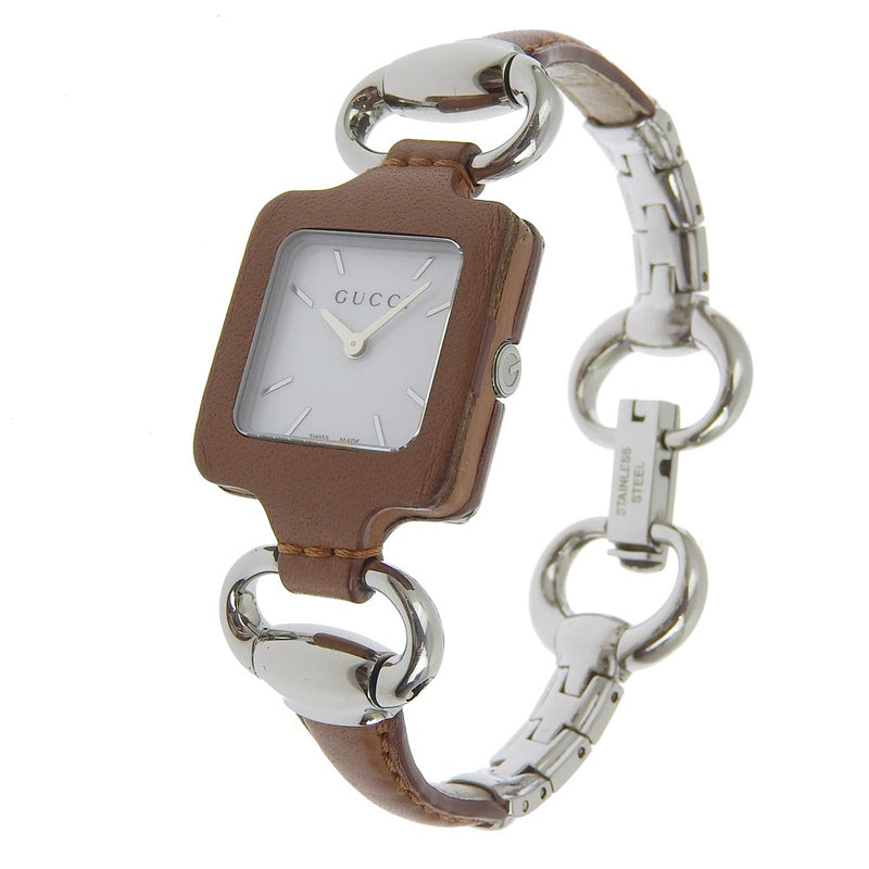 GUCCI] Gucci 130.5 Stainless Steel x Leather Tea Quartz  display picture 2