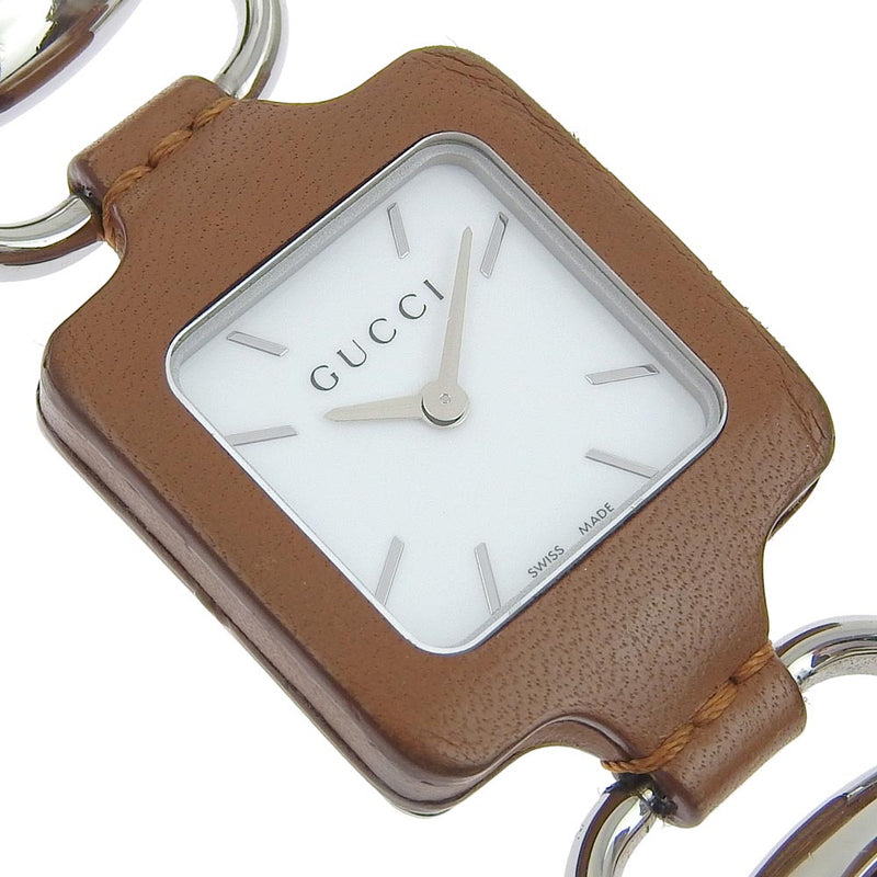GUCCI] Gucci 130.5 Stainless Steel x Leather Tea Quartz  display picture 3