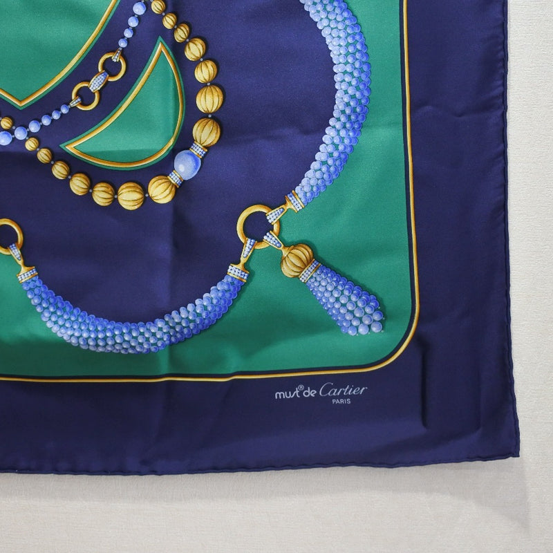 [Cartier] Cartier 
 bufanda 
 Damas azules/verdes de seda