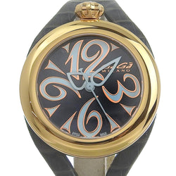 [Gaga Milano] Gaga Milán Flat 42 Reloj 6071 acero inoxidable x placas de oro x pantalla de cuarzo de cuero pantalla analógica dial de cáscara negra 42 unisex A-rank