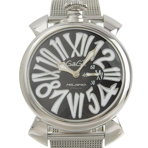 [GAGA MILANO] Gaga Milano 
 Manurer 46 Watches 
 Stainless steel silver quartz analog display black dial Manure 46 Men's A-Rank