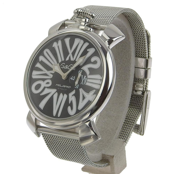 [GAGA MILANO] Gaga Milano 
 Manurer 46 Watches 
 Stainless steel silver quartz analog display black dial Manure 46 Men's A-Rank