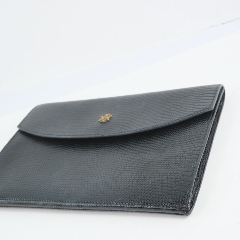 【HERMES】エルメス
 ドキュメント ケース ポーチ
 ヴィンテージ リザード 黒 スナップボタン document case ユニセックス