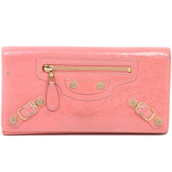[BALENCIAGA] Balenciaga 
 long wallet 
 Calf Pink Snap button Ladies B-Rank