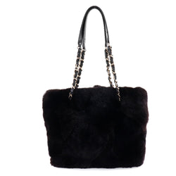[CHANEL] Chanel 
 Chain shoulder tote bag 
 Rabbit fur Black Open CHAINSHOULDER Ladies A Rank