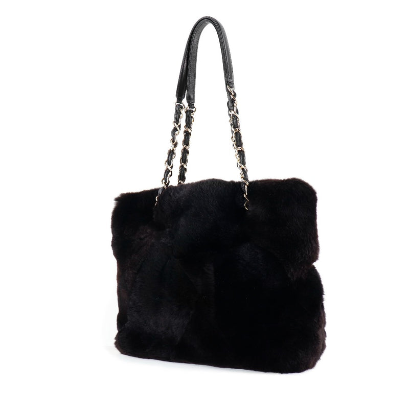 [Chanel] Chanel 
 Bolso de hombro en cadena 
 Rabbit Fur Negro Cadena Abierta Damas Damas A Rank