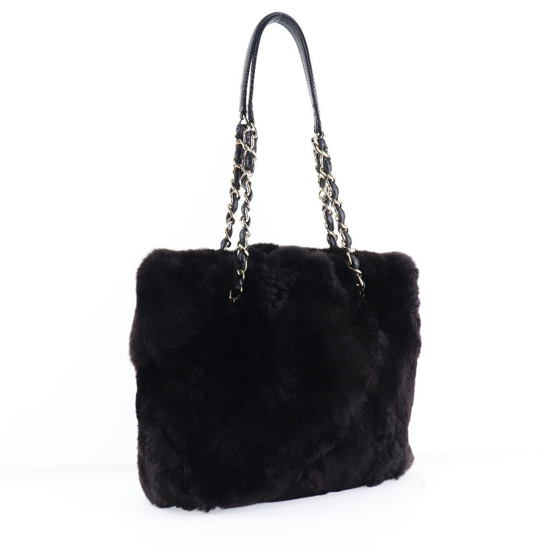 [CHANEL] Chanel 
 Chain shoulder tote bag 
 Rabbit fur Black Open CHAINSHOULDER Ladies A Rank