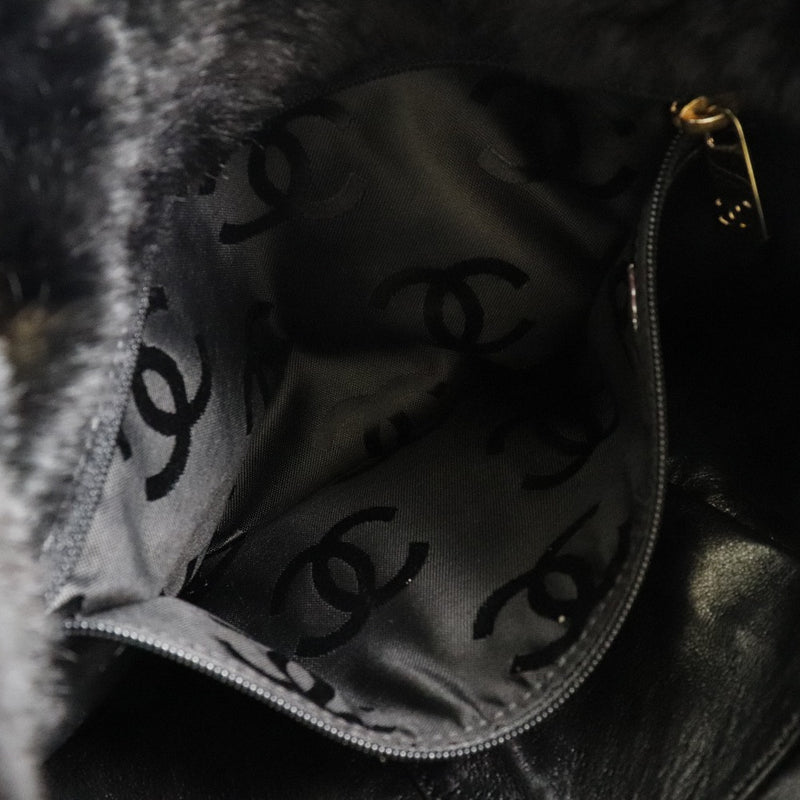 [Chanel] Chanel 
 Bolso de hombro en cadena 
 Rabbit Fur Negro Cadena Abierta Damas Damas A Rank
