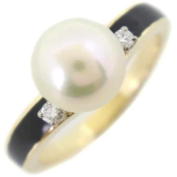 [Mikimoto] Mikimoto 
 Pearl No. 8 Anillo / anillo 
7.5 mm K18 Oro amarillo X Pearl x Diamond Negro Aproximadamente 4.0g Pearl Ladies A Rank