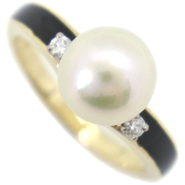 [Mikimoto] Mikimoto 
 Pearl No. 8 Anillo / anillo 
7.5 mm K18 Oro amarillo X Pearl x Diamond Negro Aproximadamente 4.0g Pearl Ladies A Rank