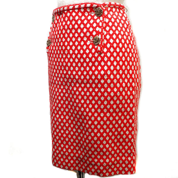 [Chanel] Chanel 
 Falda 
 Coco Mark Button Mini Back with Charm with Charm 2008 Cruise Collection P32954V23394 Rayon x Bamboo x Algodón Red Ladies