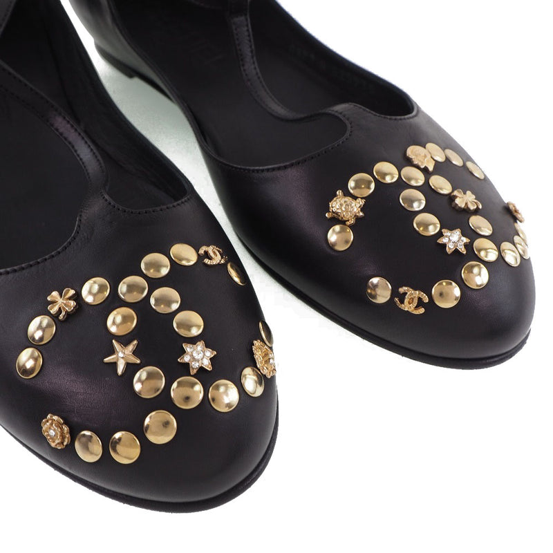 [香奈儿]香奈儿 
 可可马克芭蕾舞鞋 
 螺柱T带绑带G25975皮革黑色可可马克女士等级