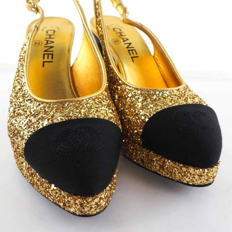 [CHANEL] Chanel 
 Cocomark pumps 
 Glitter 2021AW G37586 Y55350 K2992 Leather Gold COCO Mark Ladies S rank