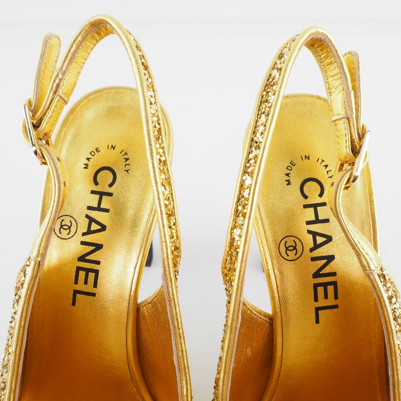 [CHANEL] Chanel 
 Cocomark pumps 
 Glitter 2021AW G37586 Y55350 K2992 Leather Gold COCO Mark Ladies S rank