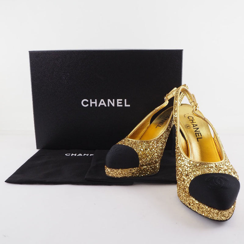 [CHANEL] Chanel 
 Cocomark pumps 
 Glitter 2021AW G37586 Y55350 K2992 Leather Gold COCO Mark Ladies S rank