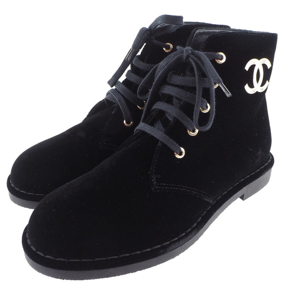 [CHANEL] Chanel 
 Cocomark boots 
 Lace -up G33127 Velor Black COCO Mark Ladies S Rank