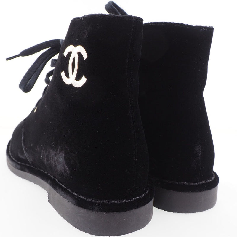 [Chanel] Chanel 
 Botas de cocomar 
 Encaje -up G33127 Velor Black Coco Mark Ladies S Rank