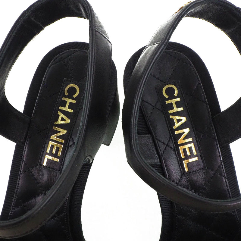 [Chanel] Chanel 
 Sandalias de rayas de tobillo 
 Coco Mark 2020SS G35919 Cuero x Fake Pearl Black Toble Stripe Ladies A+Rank