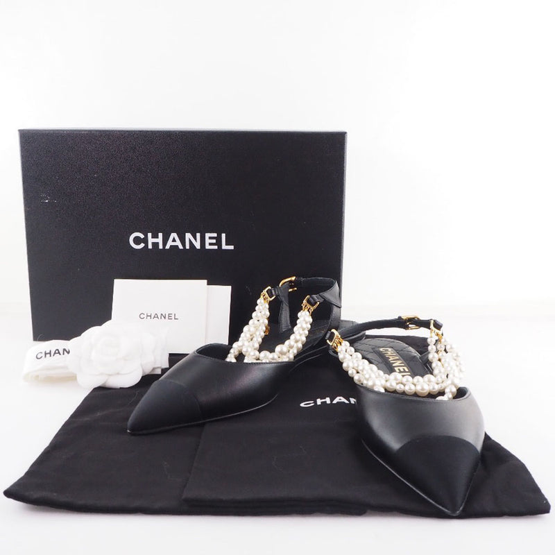 [CHANEL] Chanel 
 Cocomark pumps 
 Pearl Sling Back 2021AW G37534 Y55346 94305 Ram Skin Black COCO Mark Ladies S Rank