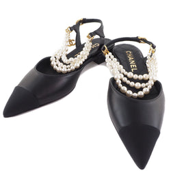 [CHANEL] Chanel 
 Cocomark pumps 
 Pearl Sling Back 2021AW G37534 Y55346 94305 Ram Skin Black COCO Mark Ladies S Rank