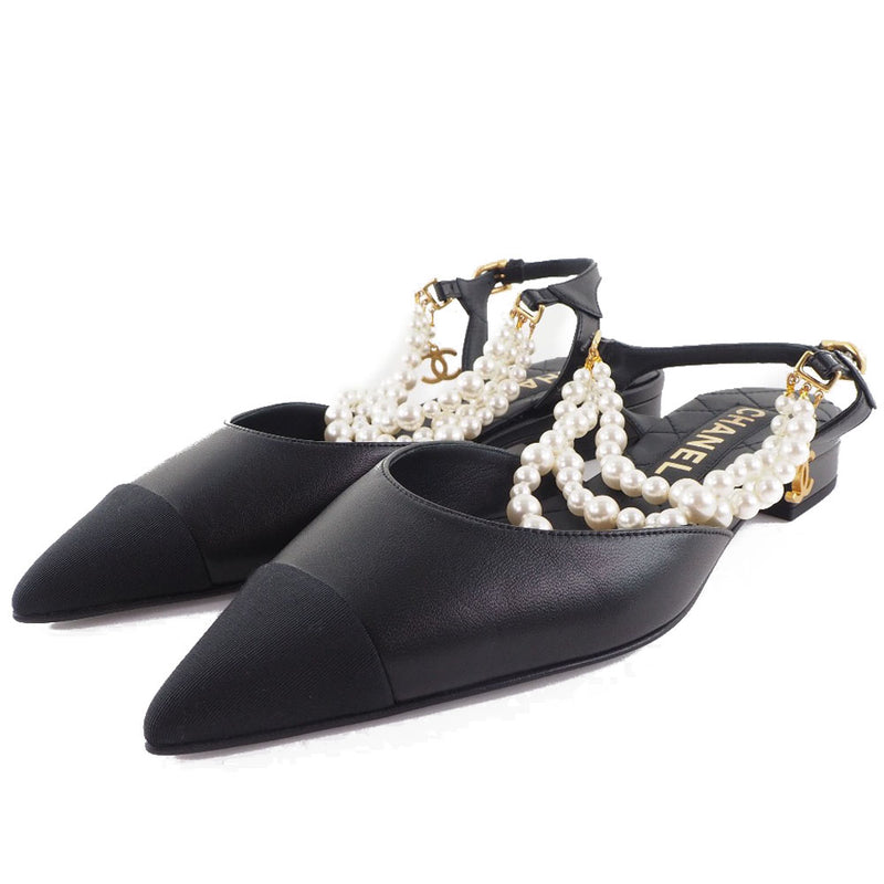 [CHANEL] Chanel 
 Cocomark pumps 
 Pearl Sling Back 2021AW G37534 Y55346 94305 Ram Skin Black COCO Mark Ladies S Rank